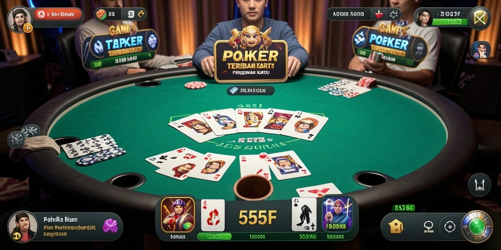 Tampilan screenshot utama 555F menampilkan gameplay Poker yang menarik.