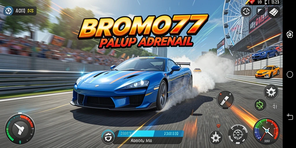 Tampilan gameplay BROMO77 yang mendebarkan dan penuh aksi balap.