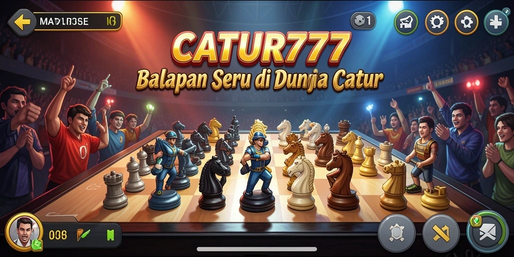 Gameplay balapan seru dengan karakter catur yang menarik.