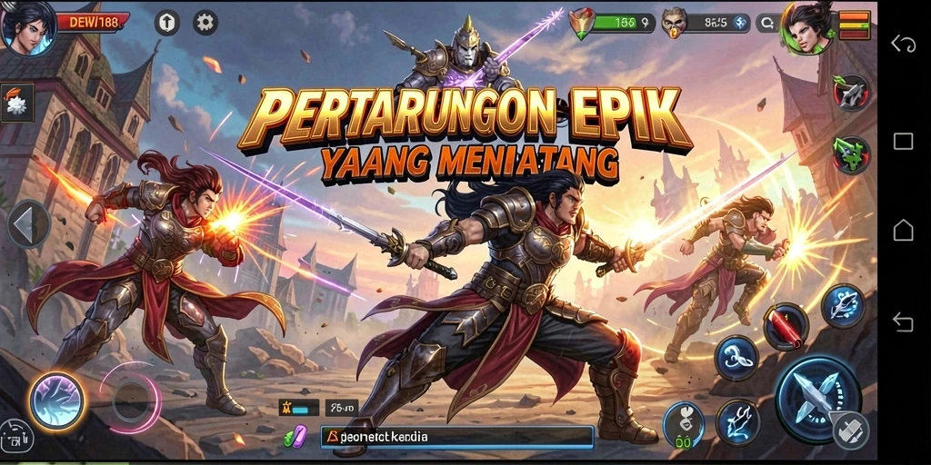 Screenshot utama DEWI188 menampilkan aksi pertarungan yang mendebarkan.