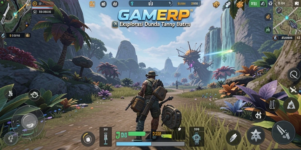 Screenshot gameplay dari dunia terbuka yang luas.
