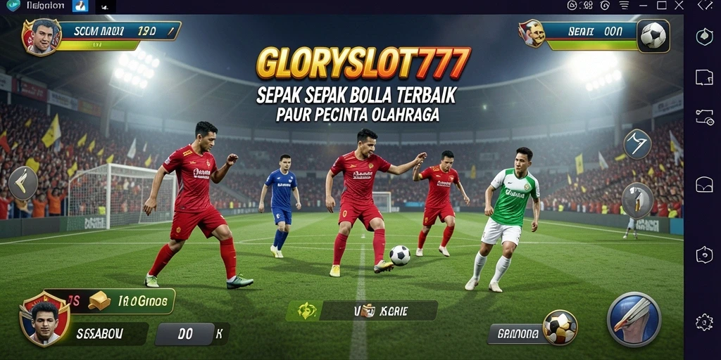 Tangkapan layar gameplay GLORYSLOT777 menampilkan aksi sepak bola yang dinamis.