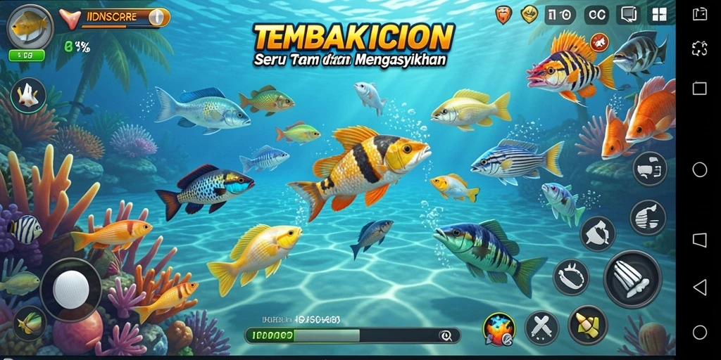 Tampilan aksi seru dalam game Tembak Ikan IDNSCORE.