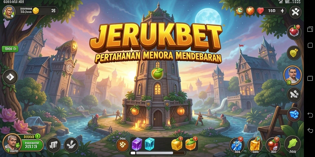 Screenshot gameplay JERUKBET menampilkan strategi menara yang mendebarkan.