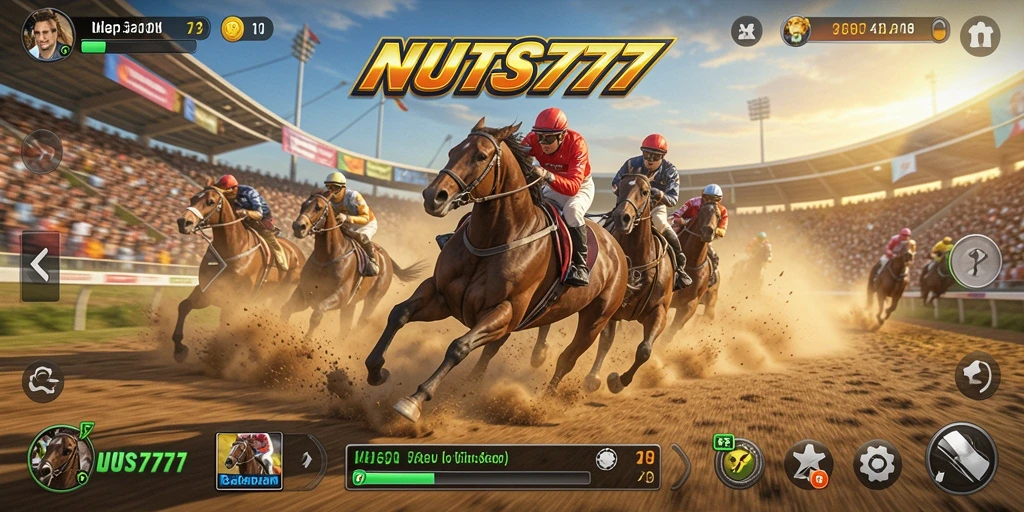 Screenshot NUTS777 menampilkan aksi balapan yang mendebarkan.