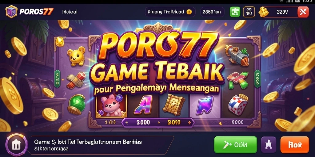 Screenshot permainan POROS77 menunjukkan tampilan slot yang menawan dengan fitur menarik.