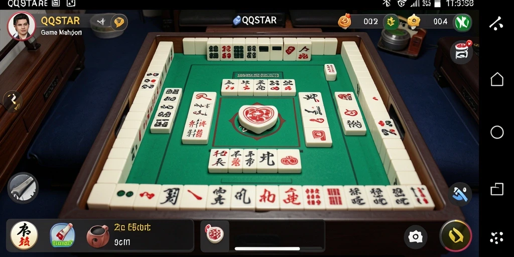 Screenshot QQSTAR menunjukkan gameplay Mahjong yang mendebarkan dan grafis menarik.