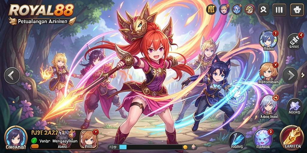 Screenshot gameplay ROYAL88 menampilkan aksi anime yang seru.