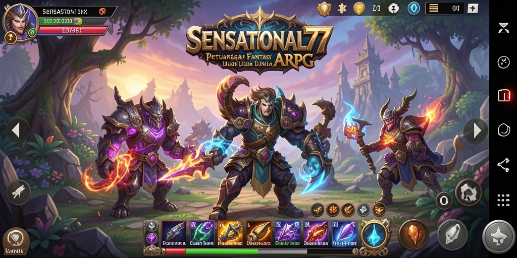 Tampilan utama gameplay SENSATIONAL77 yang menampilkan pertempuran epik.
