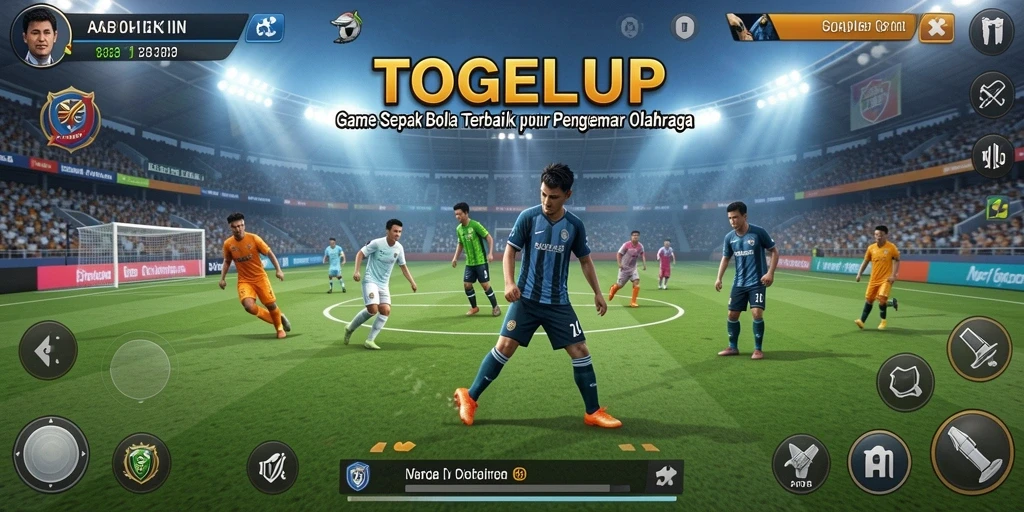 Screenshot gameplay TOGELUP yang menggambarkan aksi sepak bola yang menegangkan.