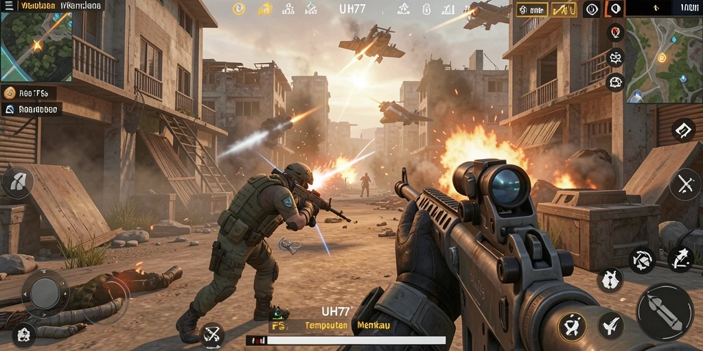 Gameplay UH77 menampilkan aksi FPS yang menegangkan.
