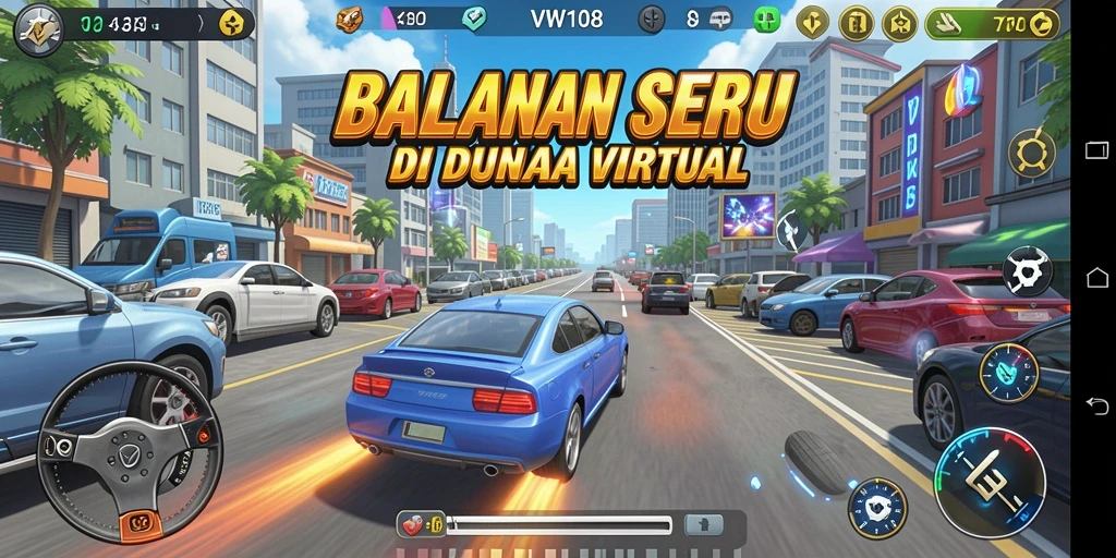 Tampilan gameplay VW108 dengan aksi balapan yang mendebarkan.
