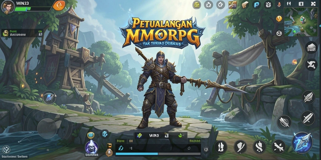 Tangkapan layar gameplay WIN33 menampilkan pertempuran seru di dunia MMORPG.
